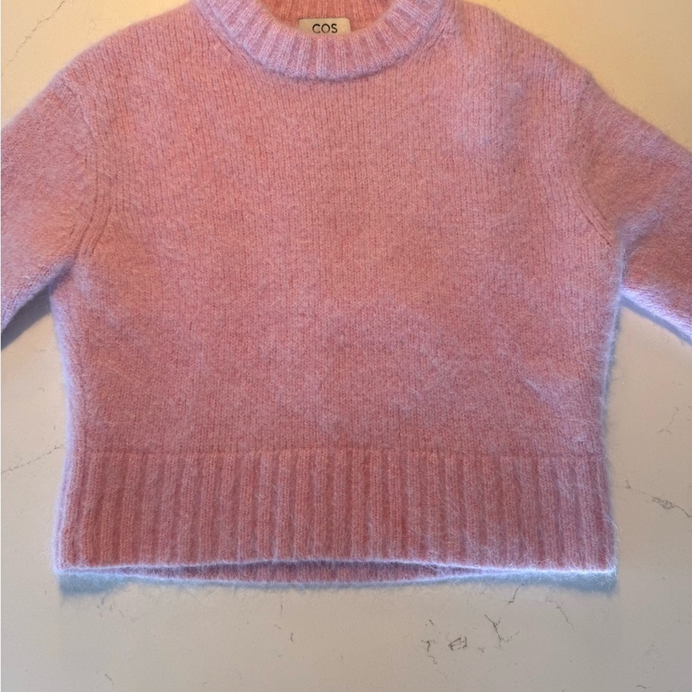 COS Soft Pink Alpaca Mohair Blend Mock Neck Cropped Sweater